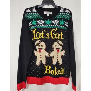 Christmas Gingerbread man ''Let's get baked'' sweater men's Large NWT